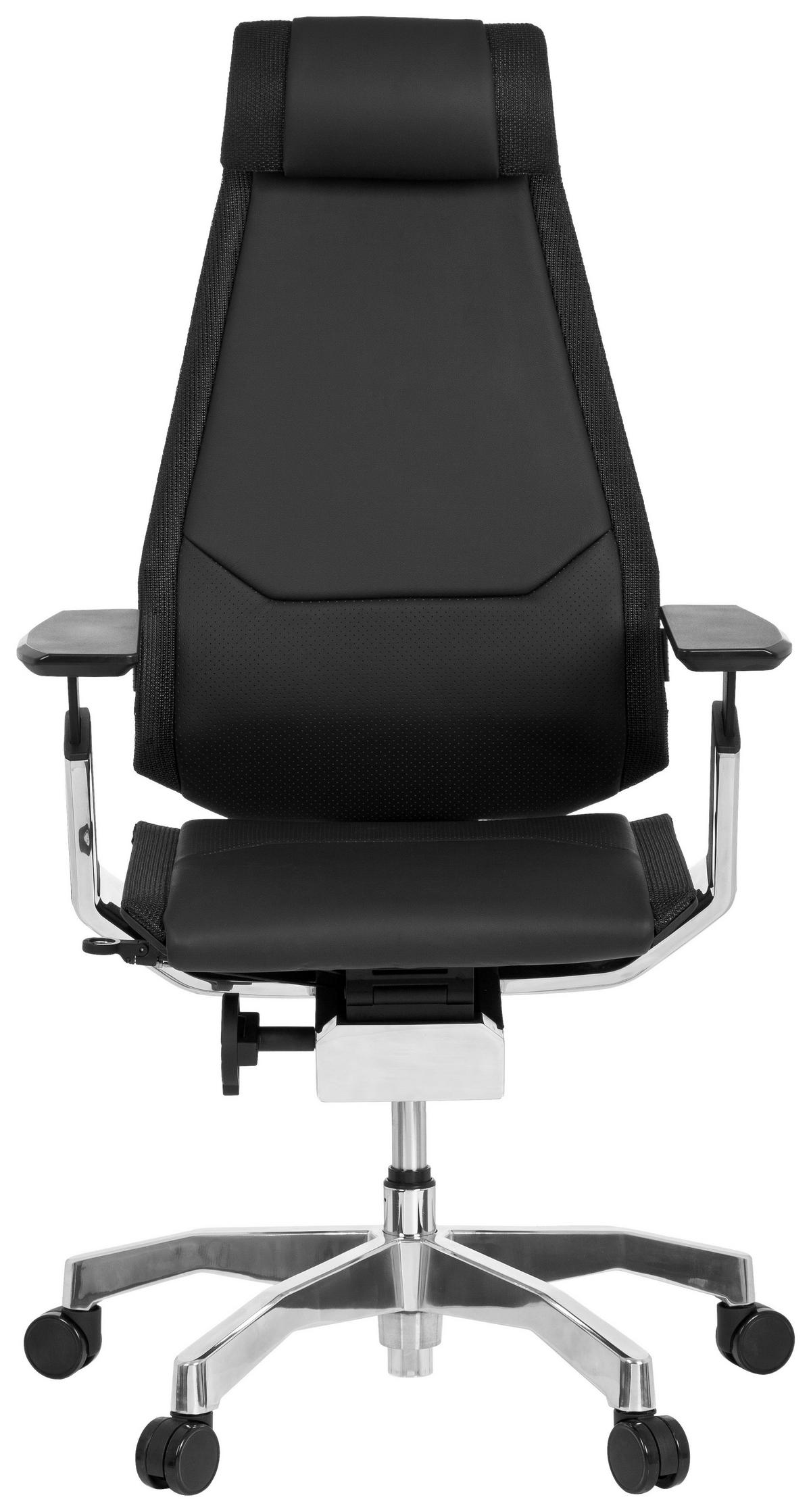 Drehstuhl Genidia Pro Schwarz - Alufarben/Schwarz, MODERN, Leder/Kunststoff (57/119/46cm) - MID.YOU