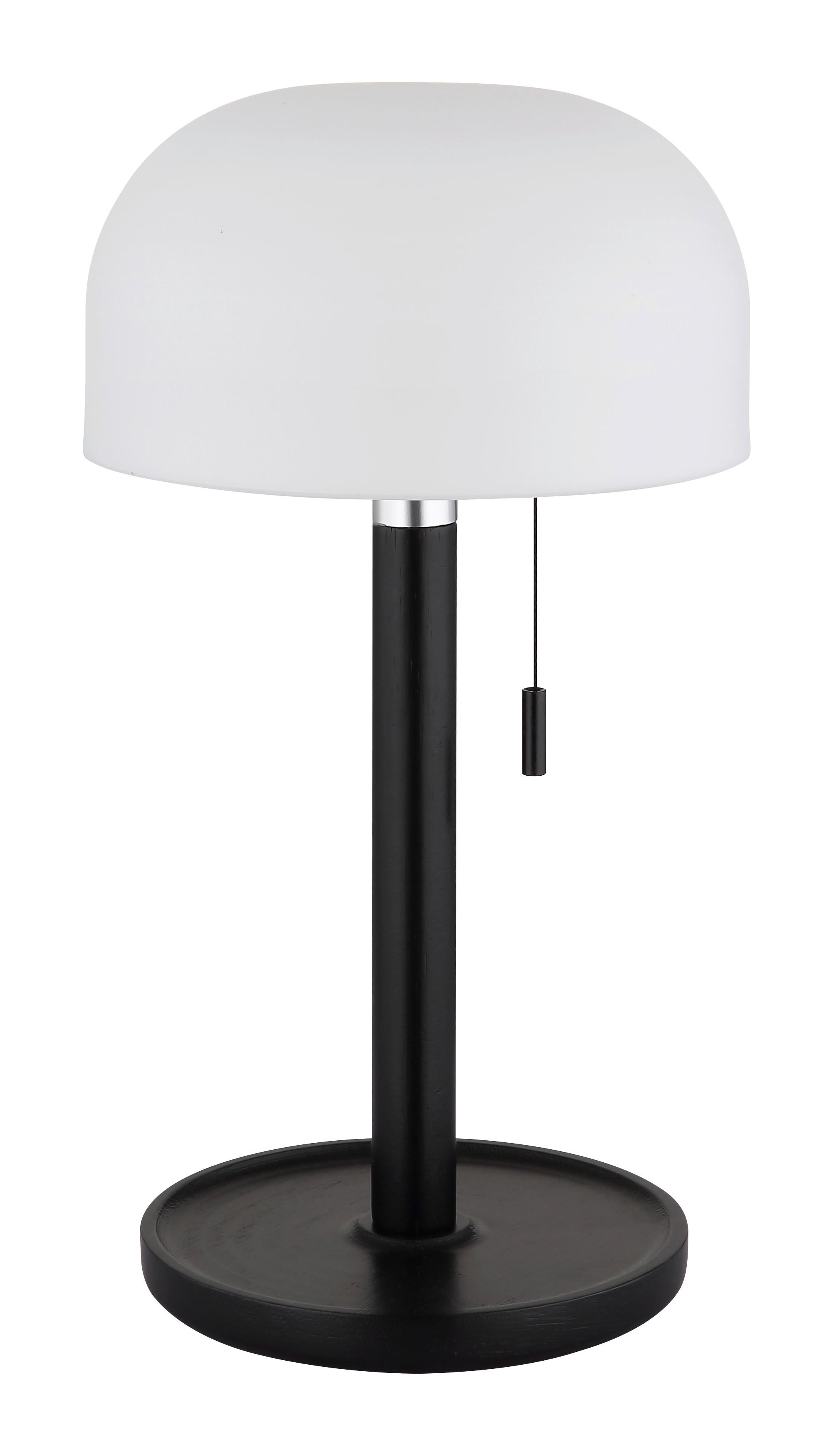 Akku-Tischleuchte 21016s Norman - Opal/Schwarz, KONVENTIONELL, Holz/Kunststoff (15/28cm) - Globo