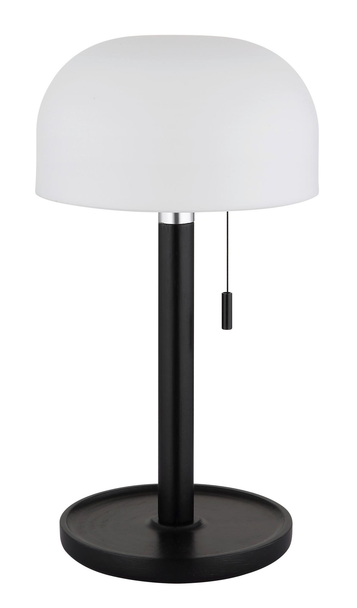 Akku-tischleuchte 21016s Norman - Opal/Schwarz, KONVENTIONELL, Holz/Kunststoff (15/28cm) - Globo