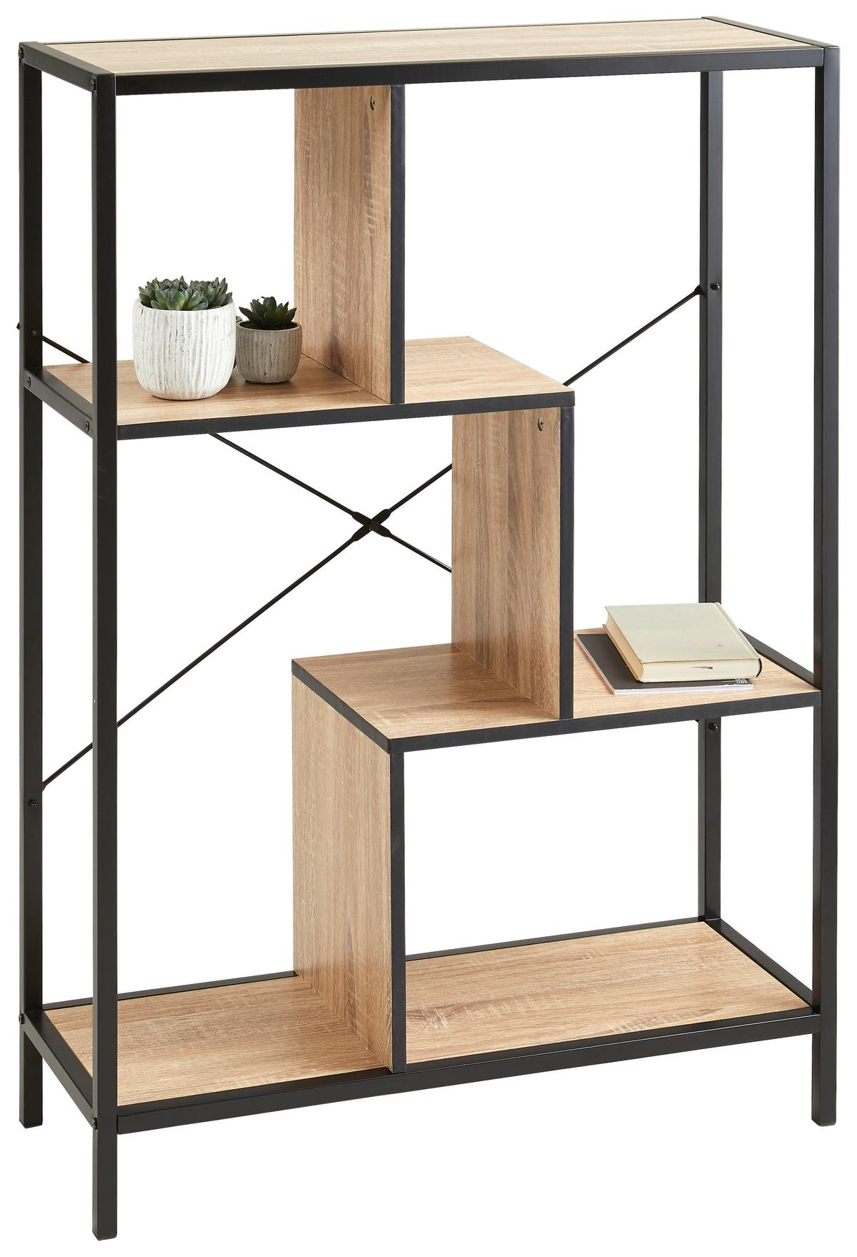 Regal Industrial IIi B: 80 cm Eiche Dekor/Schwarz - Eichefarben/Schwarz, LIFESTYLE, Holzwerkstoff/Metall (80/113/30cm) - MID.YOU