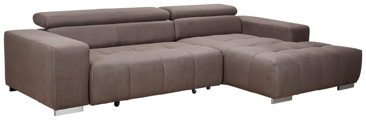 Ecksofa M. Relaxfunktion Orion Kopfstütze Klappbar Graubraun - Graubraun/Silberfarben, KONVENTIONELL, Textil (307/186cm) - Livetastic
