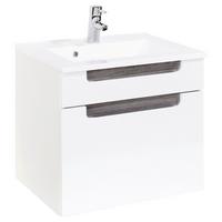 Waschbecken mit Unterschrank Siena B: 60cm Weiß/Eiche Dekor - Weiß/Silbereichenfarben, MODERN, Holzwerkstoff/Stein (60/54/47cm) - Held