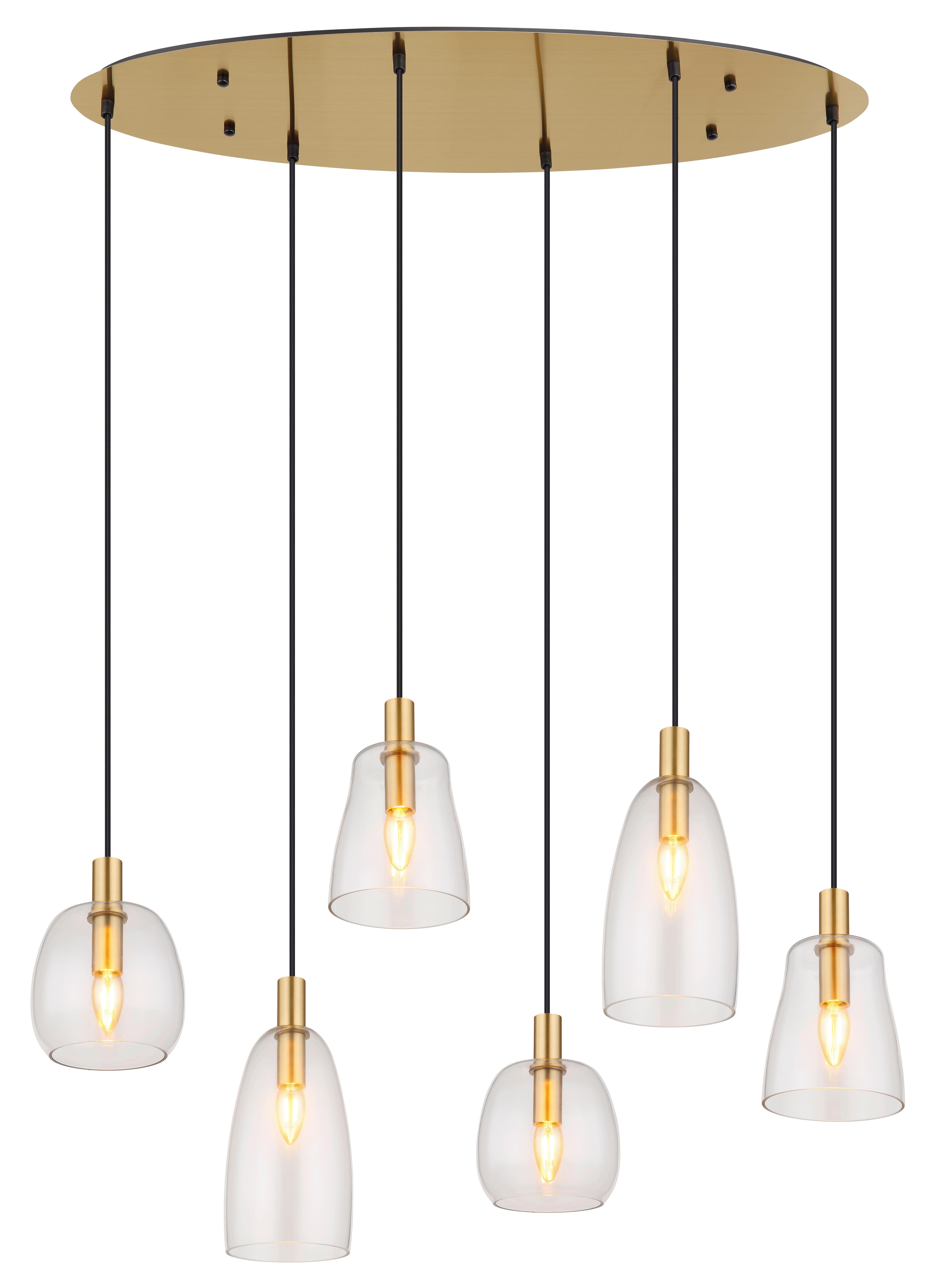 Hängeleuchte 15789-6hm - Klar/Messingfarben, KONVENTIONELL, Glas/Metall (97/32,5/130cm) - Globo