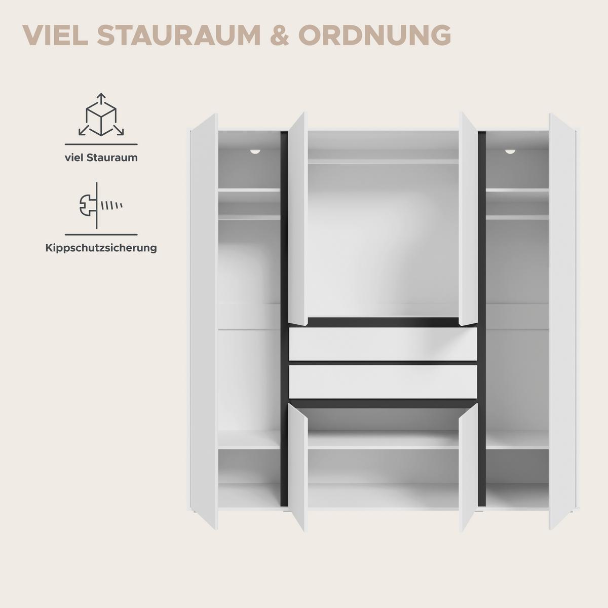 DREHTÜRENSCHRANK Falun Weiß B: 197cm - Weiß, MODERN, Holzwerkstoff (197/194/56cm) - MID.YOU