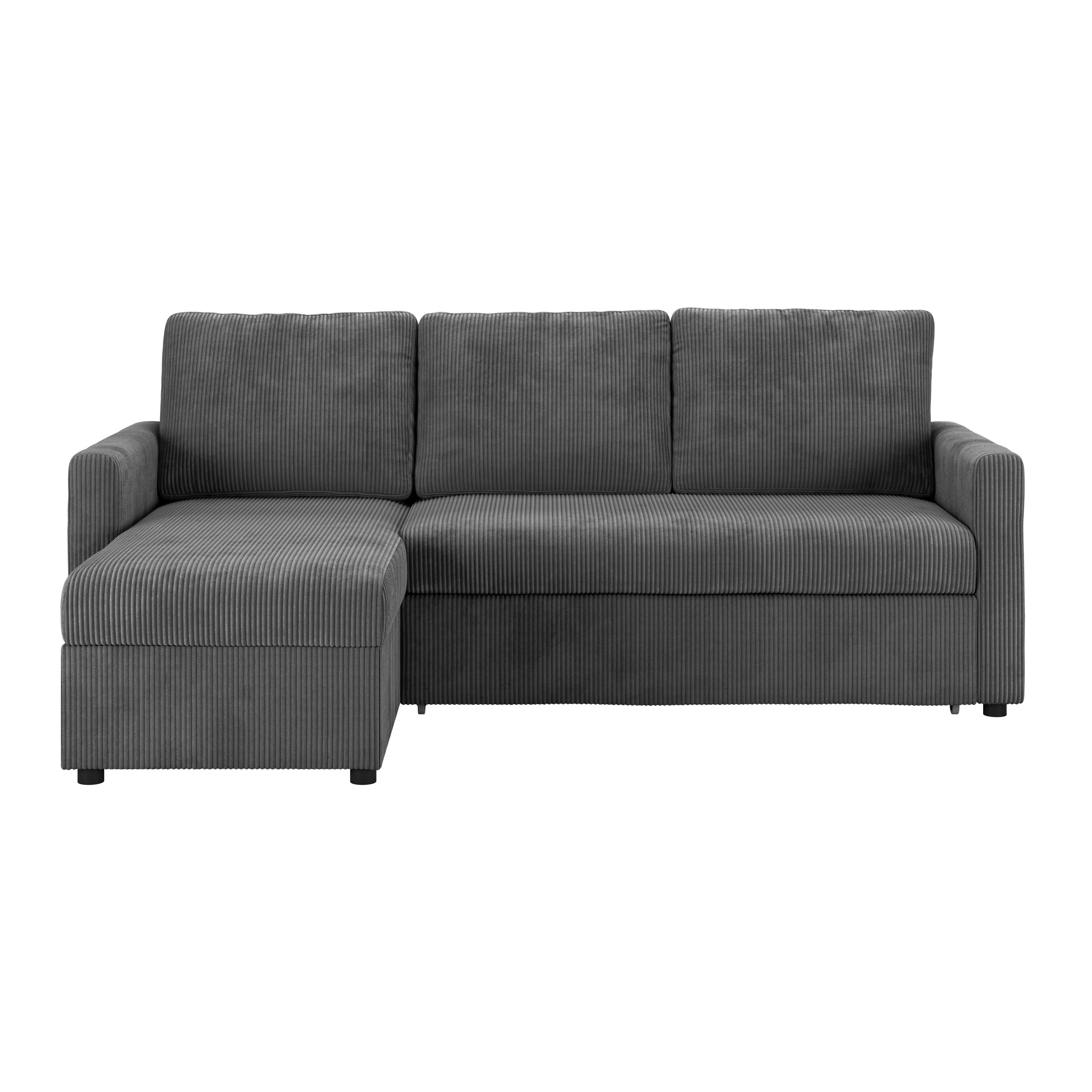 Ecksofa mit Schlaffunktion Paris Anthrazit Cord 215x145cm - Anthrazit/Schwarz, Basics, Holz/Holzwerkstoff (215/145cm)