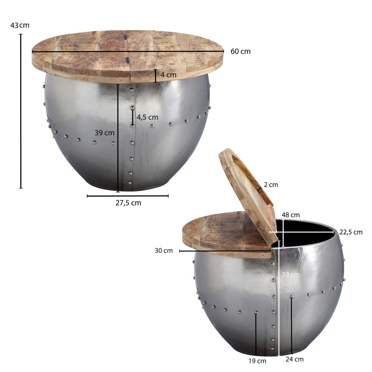Konferenční stolek WOHNLING stříbrný - barvy stříbra/hnědá, Moderní, kov/dřevo (60/60/43cm) - MID.YOU