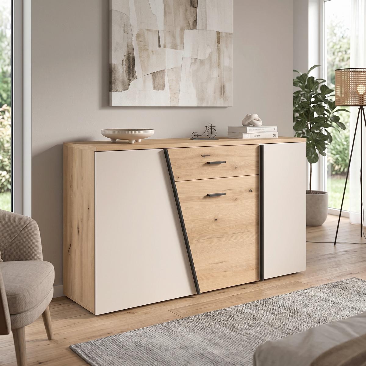 ŠIROKÁ KOMODA VENEDIG NEW - čierna/kašmírová, Modern, kompozitné drevo/plast (150/87/40cm)
