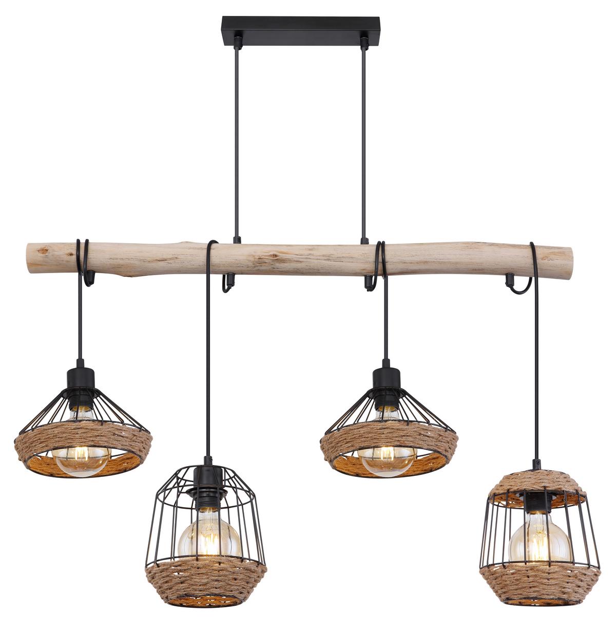 Hängeleuchte H: 120 cm 4-Flammig - Dunkelbraun/Schwarz, LIFESTYLE, Naturmaterialien/Holz (105/21/120cm) - Globo