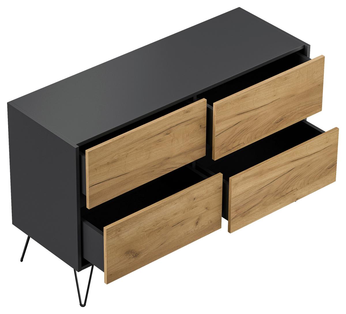 Sideboard Posseik Industrial Graphit/Eichefarben B: 119 cm - Eichefarben/Schwarz, Design, Holzwerkstoff (119/75/42cm) - MID.YOU