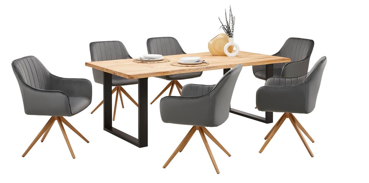 Étkezőasztal Wood 200 - natúr/fekete, Konventionell, fém/fa (200/75/100cm) - James Wood