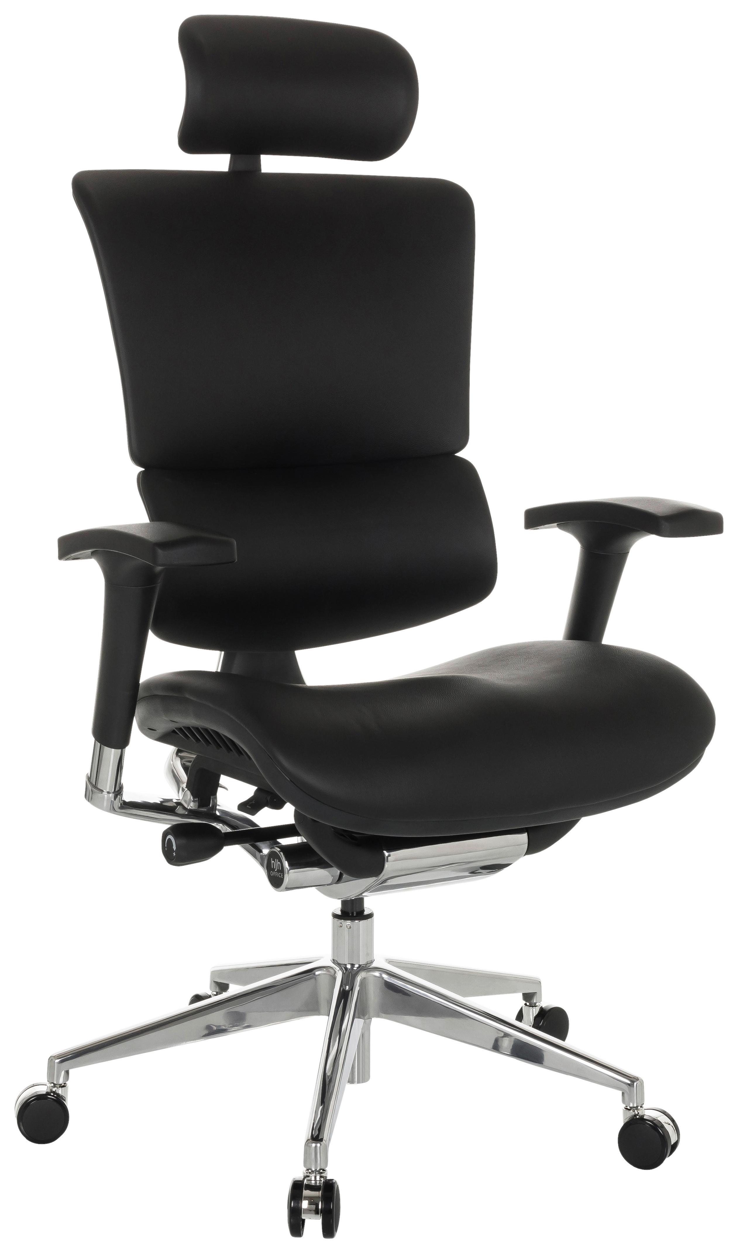 Drehstuhl Ergo-U2 L - Silberfarben/Schwarz, Basics, Leder/Kunststoff (70/124-146/67cm) - MID.YOU