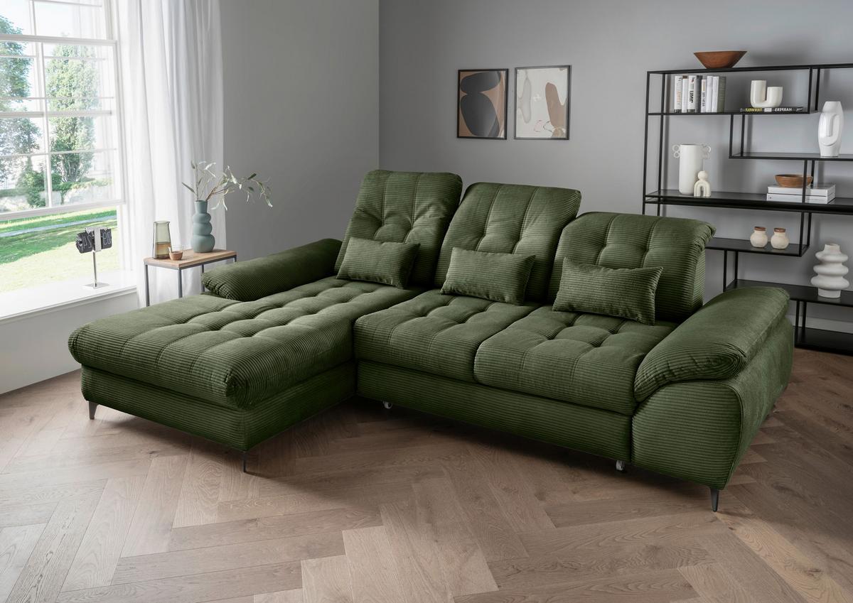 Eckschlafsofa Delphino Dunkelgrün S: 189x273 cm - Dunkelgrün/Schwarz, MODERN, Textil (189/273cm) - Livetastic