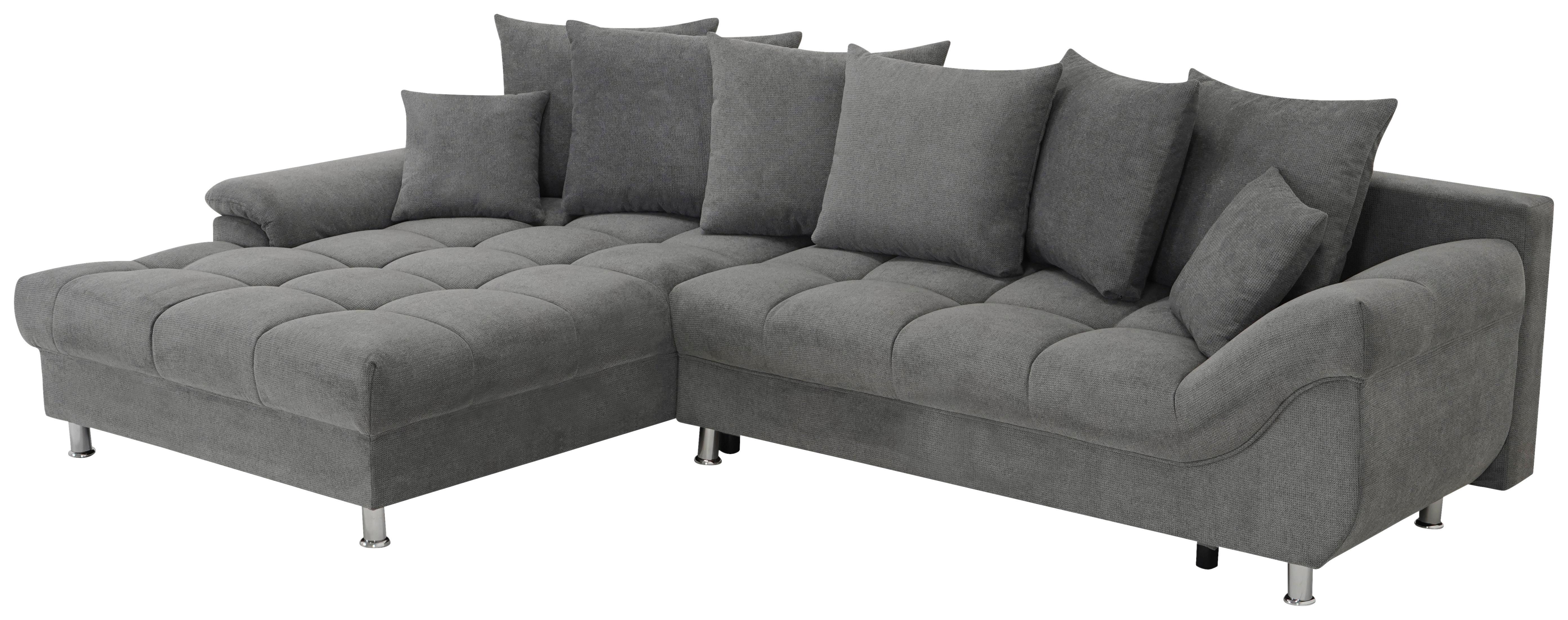 Ecksofa Erice Dunklegrau S: 198x312 cm - Chromfarben/Dunkelgrau, Design, Textil (198/312cm) - Livetastic