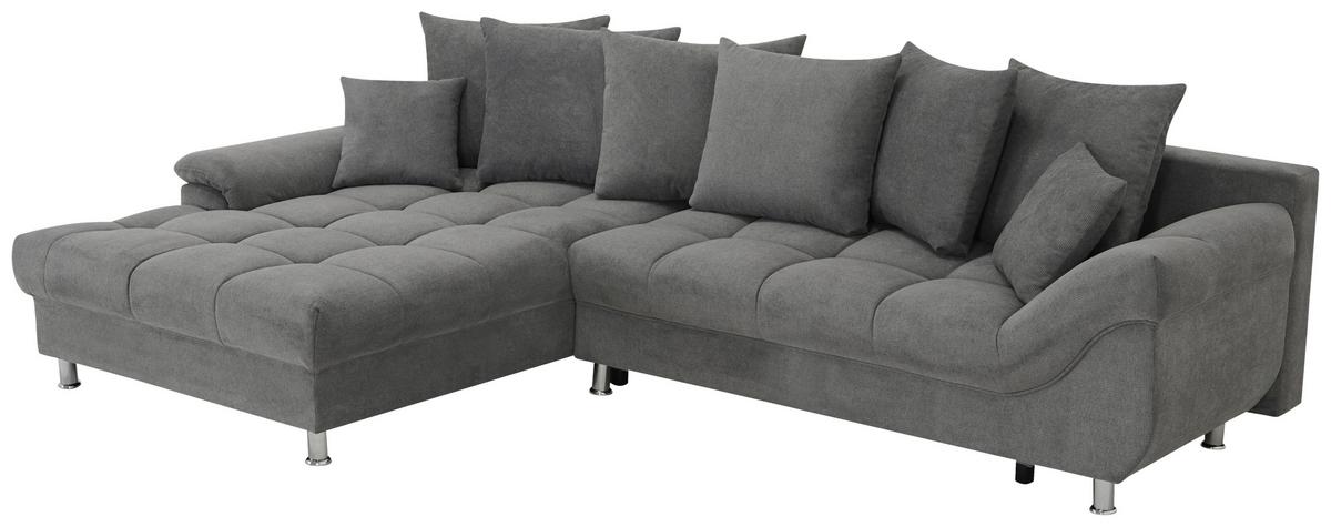 Ecksofa Erice Dunklegrau S: 198x312 cm - Chromfarben/Dunkelgrau, Design, Textil (198/312cm) - Livetastic