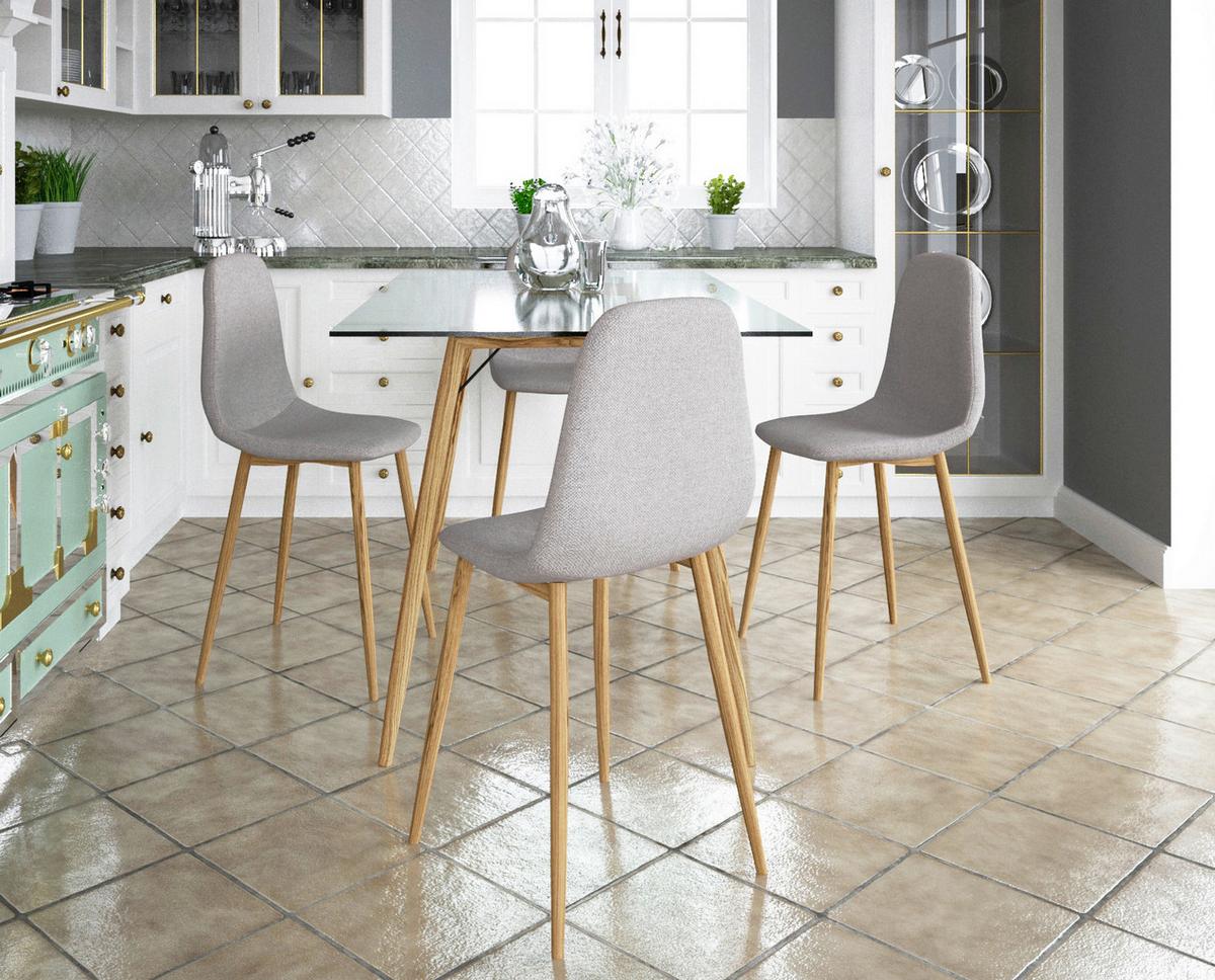 Stuhl-Set Miller Hellgrau B: 44cm 4--Teilig - Eichefarben/Hellgrau, Design, Textil/Metall (44/87/52cm) - MID.YOU