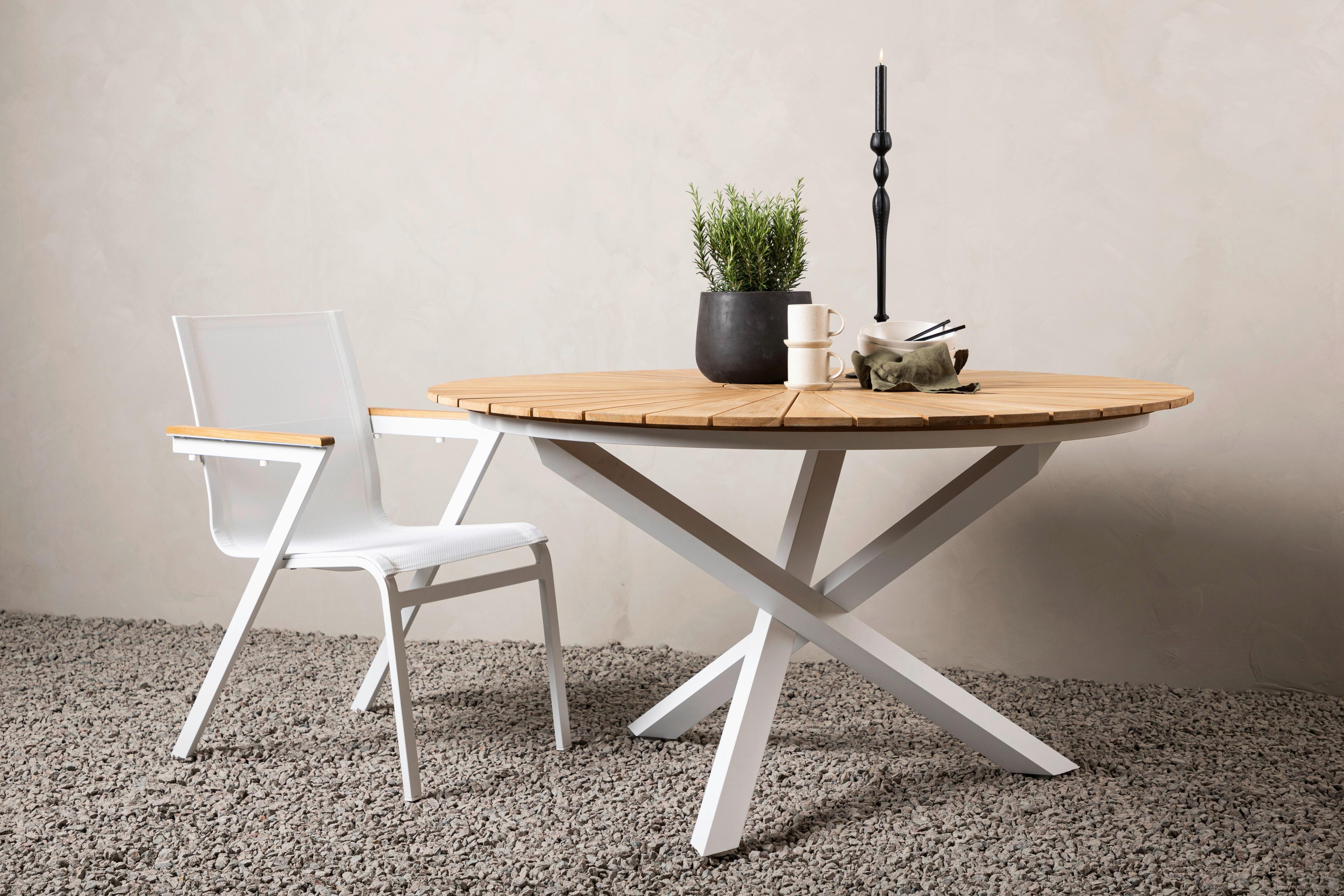 GARTENTISCH MEXICO - Weiß/Teakfarben, KONVENTIONELL, Holz/Metall (140/140/75cm) - Gardenson