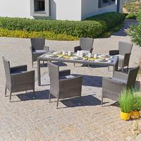 Gartengarnitur 7-teilig Eva Kunststoff/glas Mit Kissen - Braun/Grau, MODERN, Glas/Kunststoff - Luca Bessoni