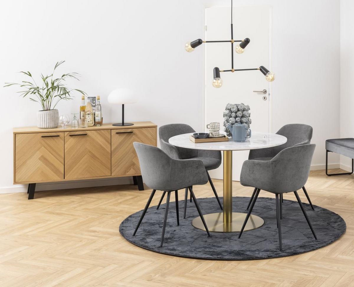 Okrúhly jedálnský stôl CORBY mramor 105x75 cm - biela/mosadzná, Konventionell, kov/kameň (105/75cm)