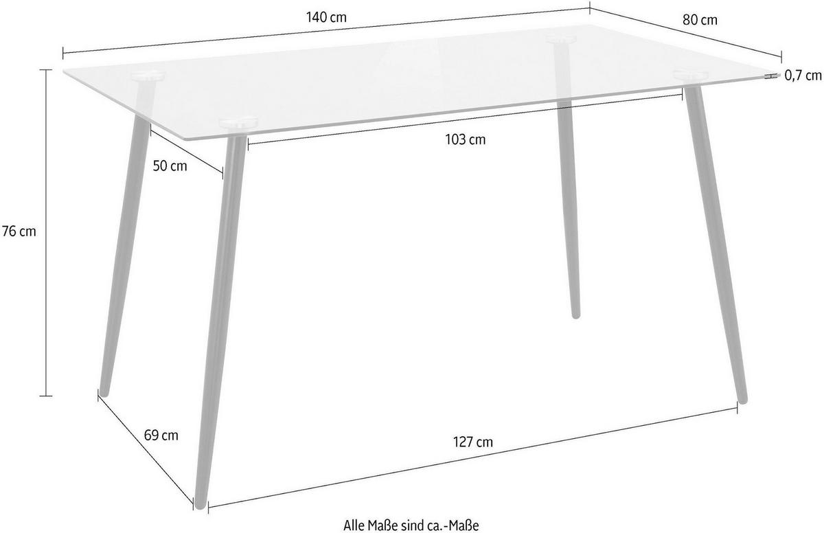 Esstisch Danny Schwarz/Transparent L: 140cm - Transparent/Schwarz, Design, Glas/Metall (140/75/80cm) - MID.YOU