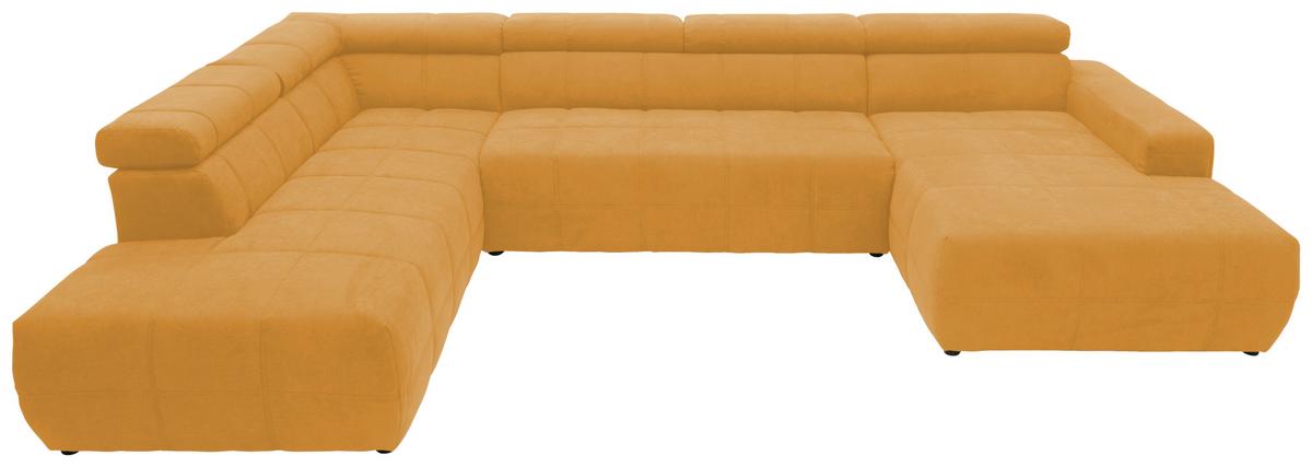 Mangofarbene Wohnlandschaft in U-Form mit gestepptem Bezug