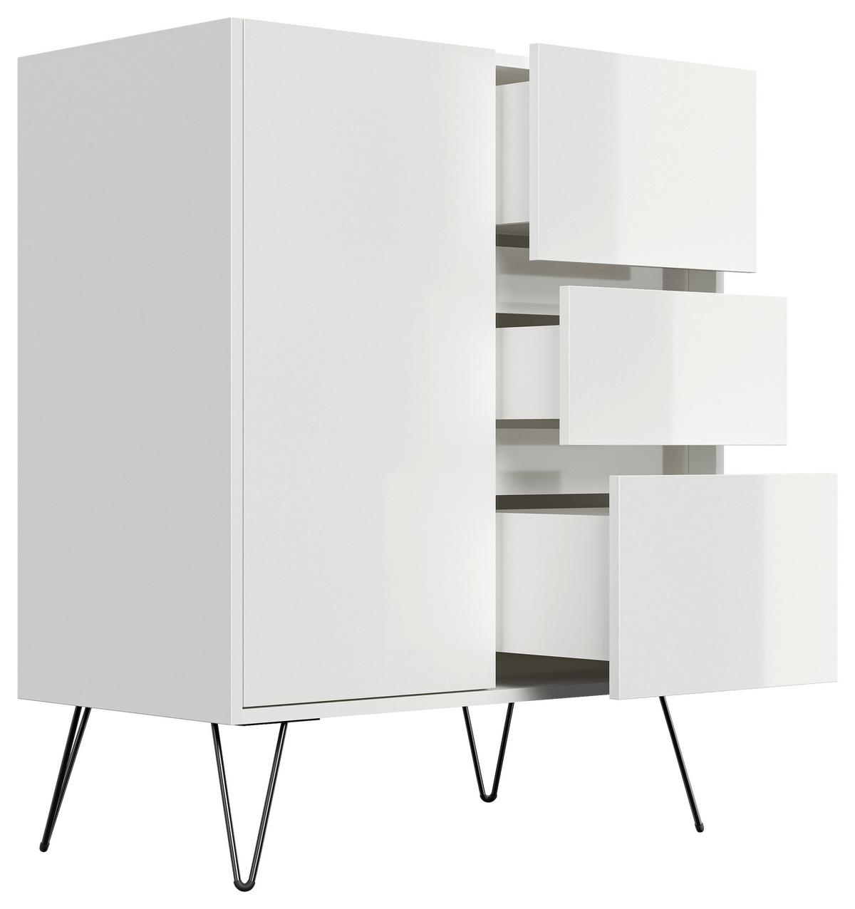 Sideboard Posseik Industrial Weiß B: 76 Cm - Weiß Hochglanz/Schwarz, Design, Holzwerkstoff (76/93,6/42cm) - P & B