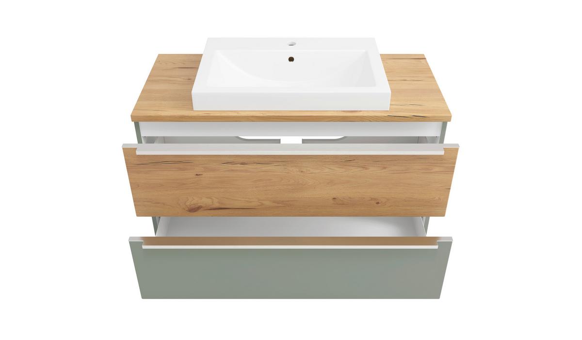Waschtischkombi Verona Wildeiche/Schilfgrün B: 100cm - Schilfgrün/Wildeiche, Trend, Holzwerkstoff/Stein (100/63/47cm) - Held