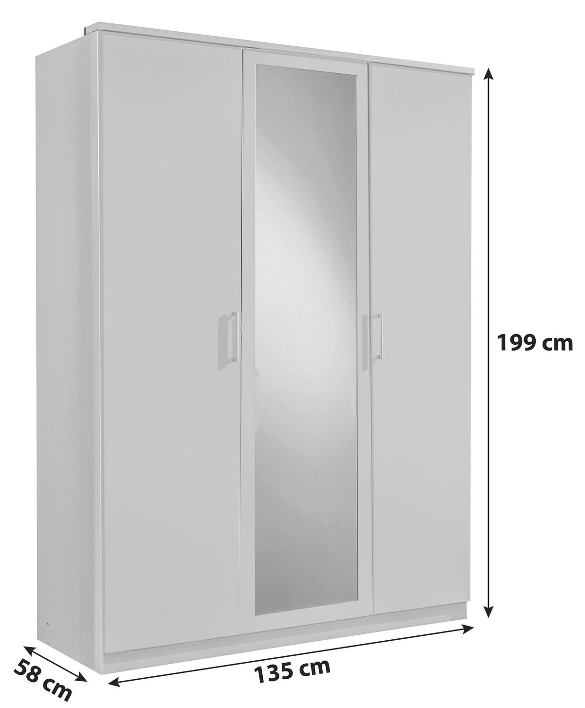 Šatníková skriňa OSAKA šírka 135cm - biela/hliníková, Konventionell, kompozitné drevo/plast (135/199/58cm) - MID.YOU