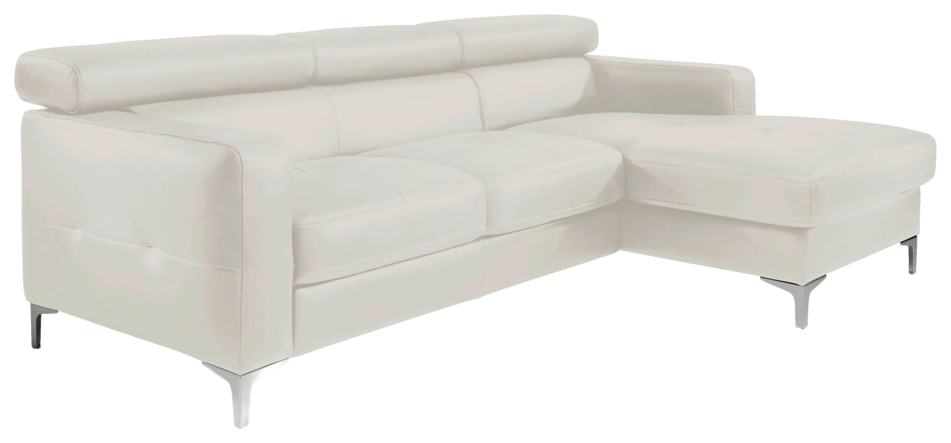 Ecksofa Sammy Hellgrau Leder - Chromfarben/Weiß, Design, Leder (226/169cm) - Livetastic
