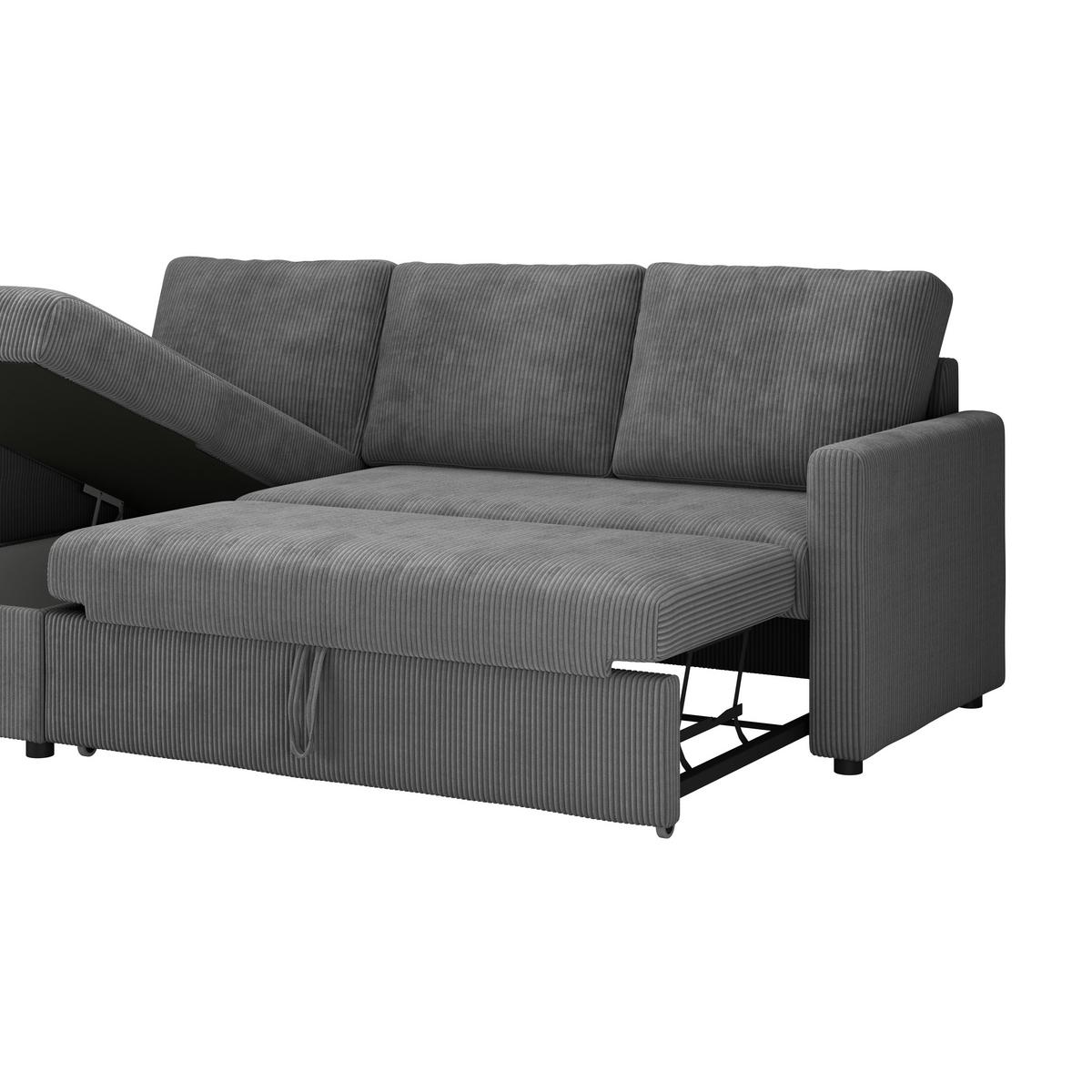 Ecksofa Mit Schlaffunktion Paris Anthrazit Cord 215x145cm - Anthrazit/Schwarz, Basics, Holz/Holzwerkstoff (215/145cm)