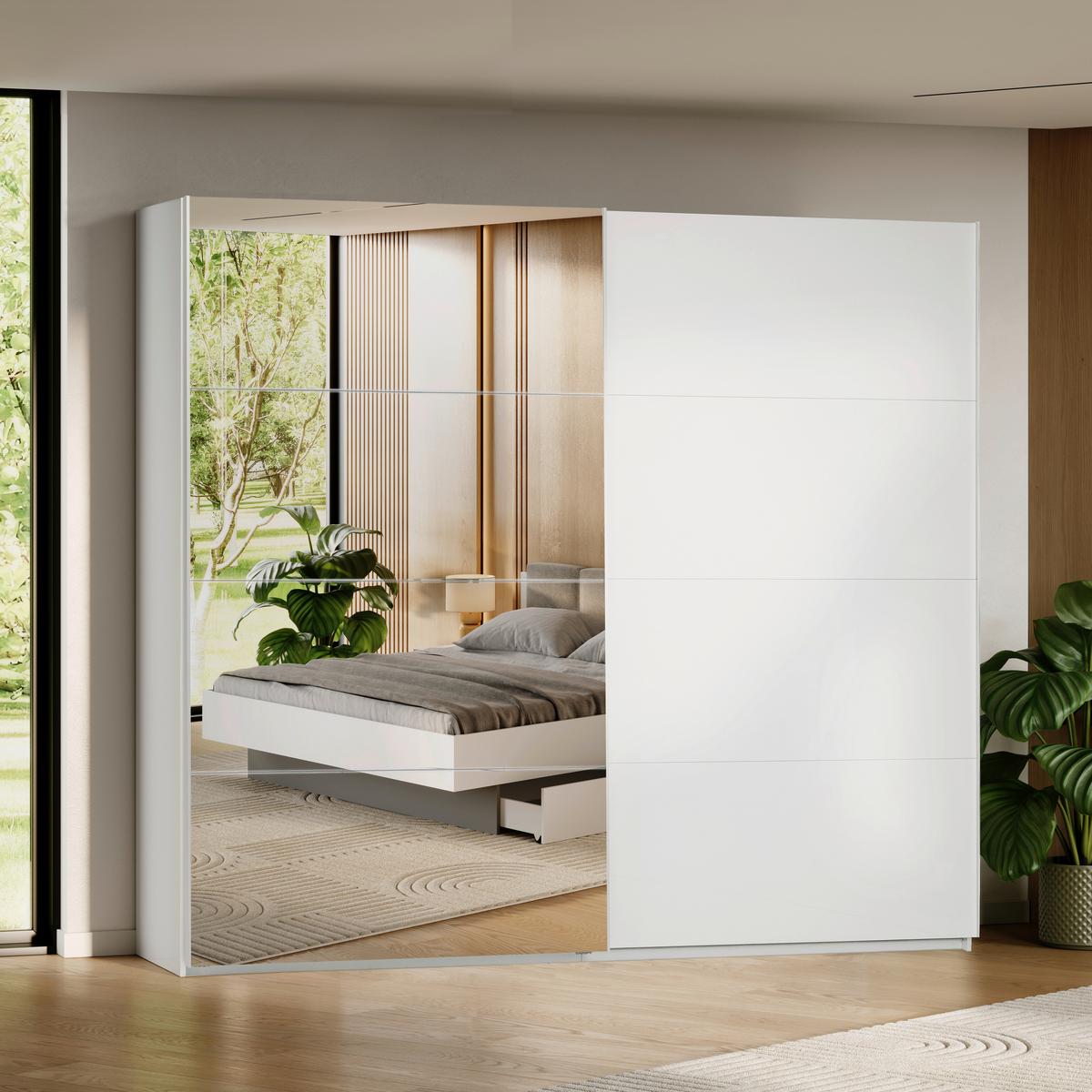 SCHIEBETÜRENSCHRANK Viva Weiß Hochglanz B: 250cm - Weiß Hochglanz/Weiß, MODERN, Holzwerkstoff (250/210/62cm) - P & B