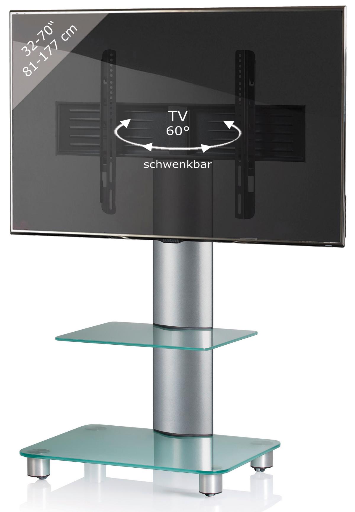 Tv-rack Bis 70" Schwenkbar Mit Rollen Tosal Max. 30 Kg - Transparent/Silberfarben, KONVENTIONELL, Glas/Metall (60/100/44cm) - MID.YOU