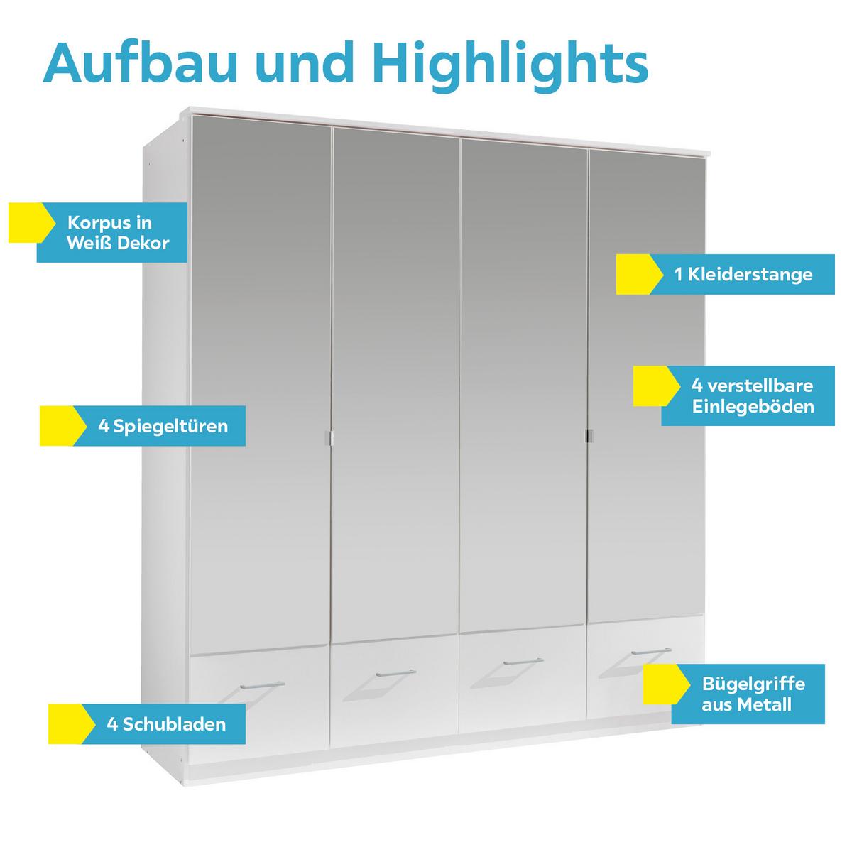 Drehtürenschrank Mit Spiegel + Laden 180cm Imago, Weiß - Weiß, KONVENTIONELL, Glas/Holzwerkstoff (180/199,5/58cm) - MID.YOU
