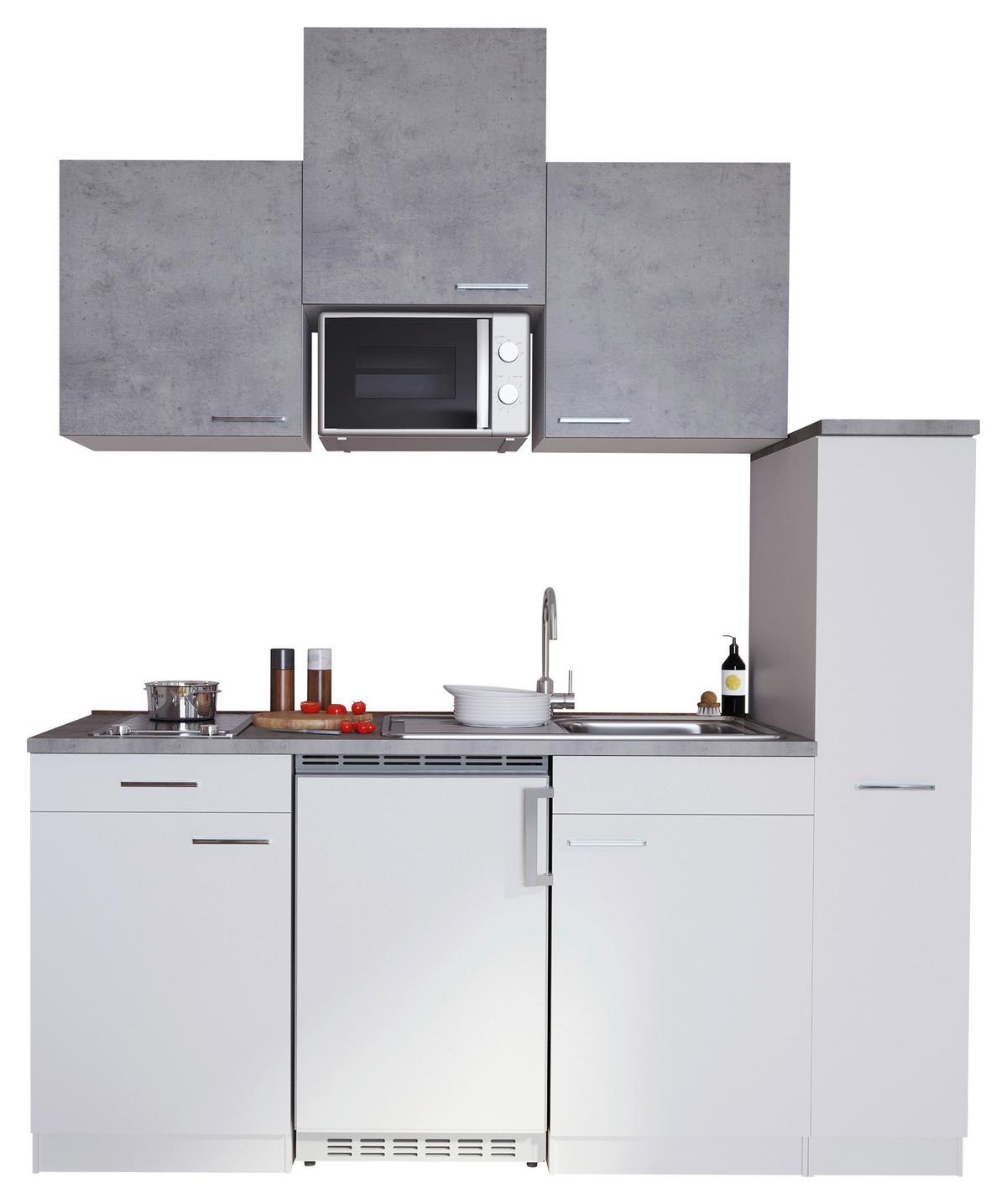 Küchenzeile Economy M. Geräten 180 Cm Weiß/beton Dekor Modern - Hellgrau/Weiß, MODERN, Holzwerkstoff (180cm) - Respekta