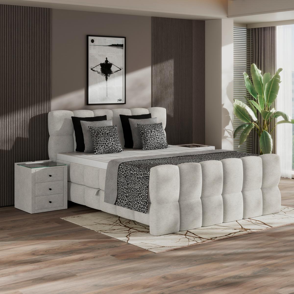 Boxspringbett Brisbane inkl. Bettkasten 180x200 - Creme/Schwarz, Trend, Holz/Holzwerkstoff (180/200cm) - Sembella