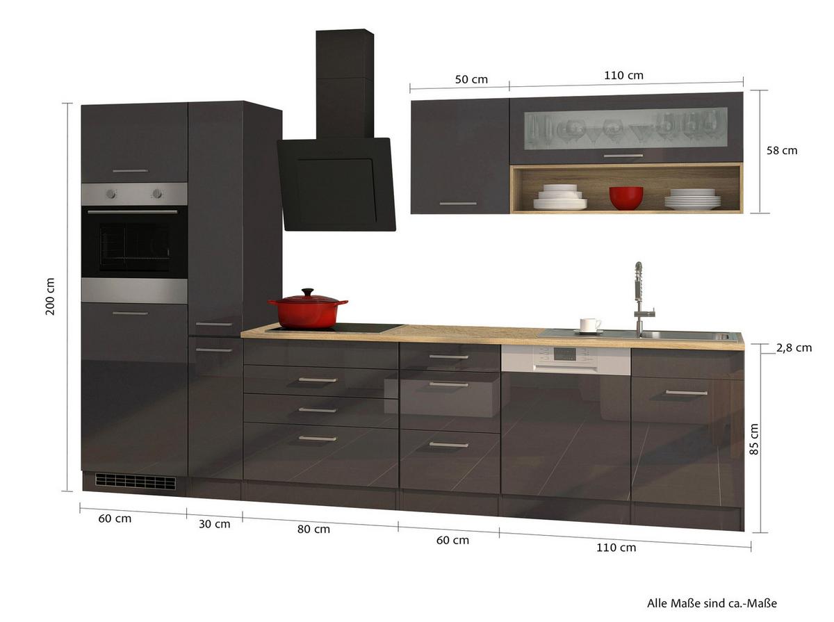 Küchenleerblock Mailand Graphitfarben B: 330cm - Graphitfarben/Sonoma Eiche, MODERN, Holzwerkstoff (330cm) - Held