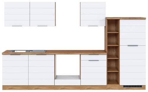 Küchenzeile Florenz ohne Geräte 330 cm Weiß/Eichefarben - Eiche Wotan/Weiß, Design, Holzwerkstoff (330cm) - Held