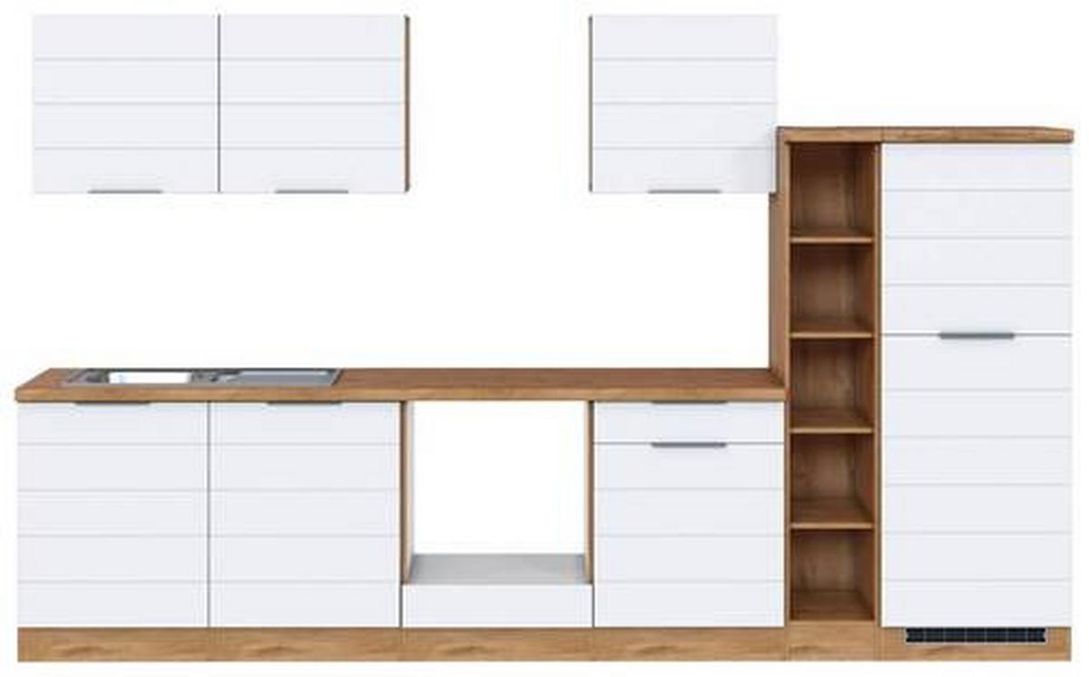 Küchenzeile Florenz ohne Geräte 330 cm Weiß/Eichefarben - Eiche Wotan/Weiß, Design, Holzwerkstoff (330cm) - Held