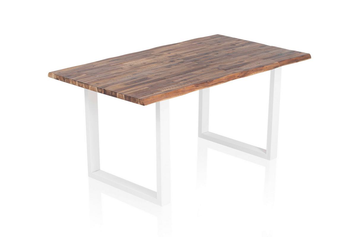 Esstisch Akazie Massiv/weiß 140x80 - Weiß/Naturfarben, MODERN, Holz/Metall (140/80/75cm) - Livetastic