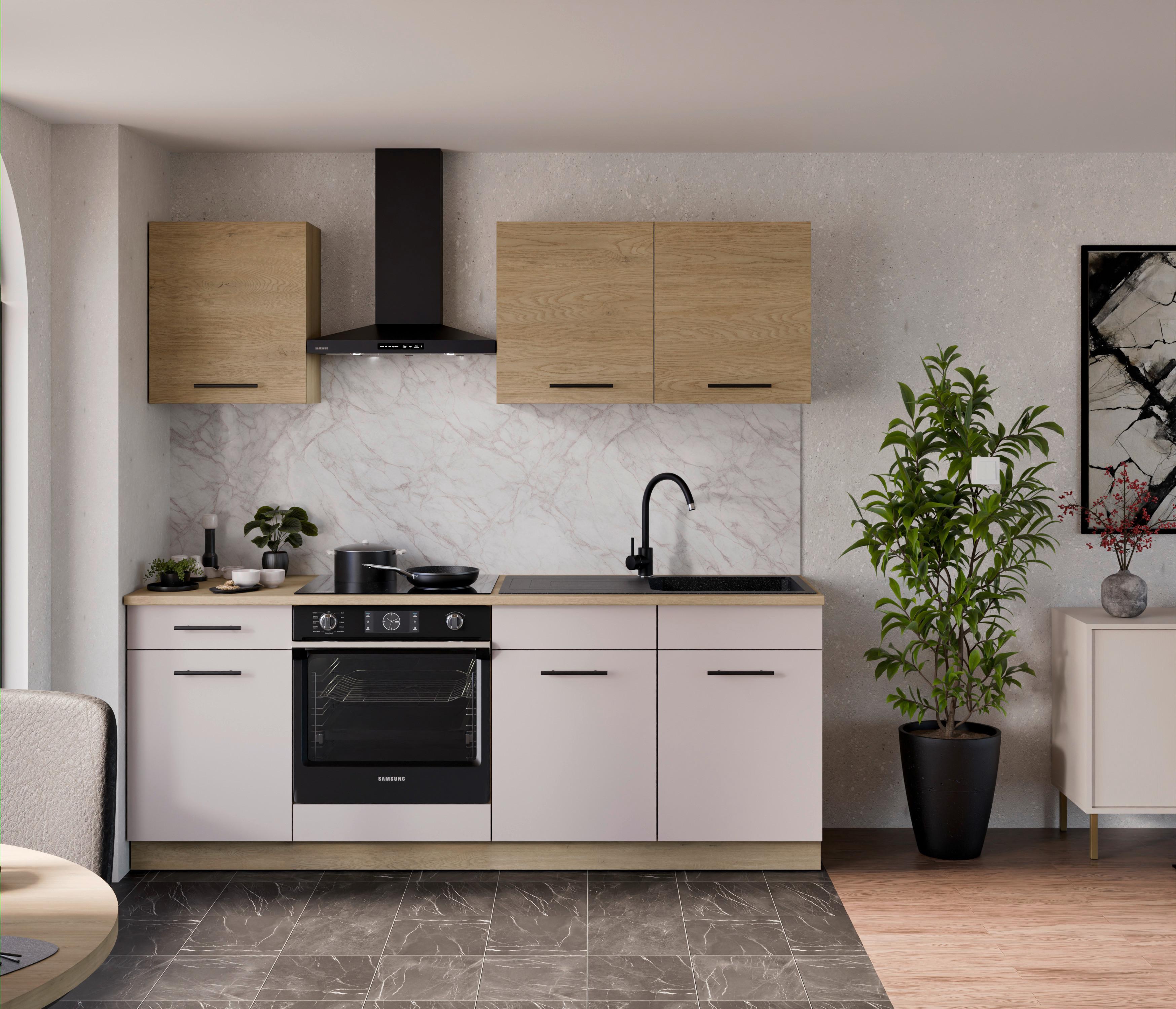 Kuchynský blok bez spotrebičov FOX II 210 - čierna/kašmírová, Konventionell, kompozitné drevo/plast (210/200/60cm)