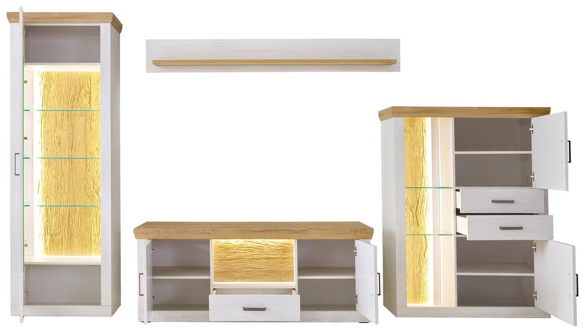 Wohnkombination 4-Tlg. Madrid Eiche-/Pinienfarben - Eichefarben/Schwarz, Design, Glas/Holzwerkstoff (351/205/50cm) - MID.YOU