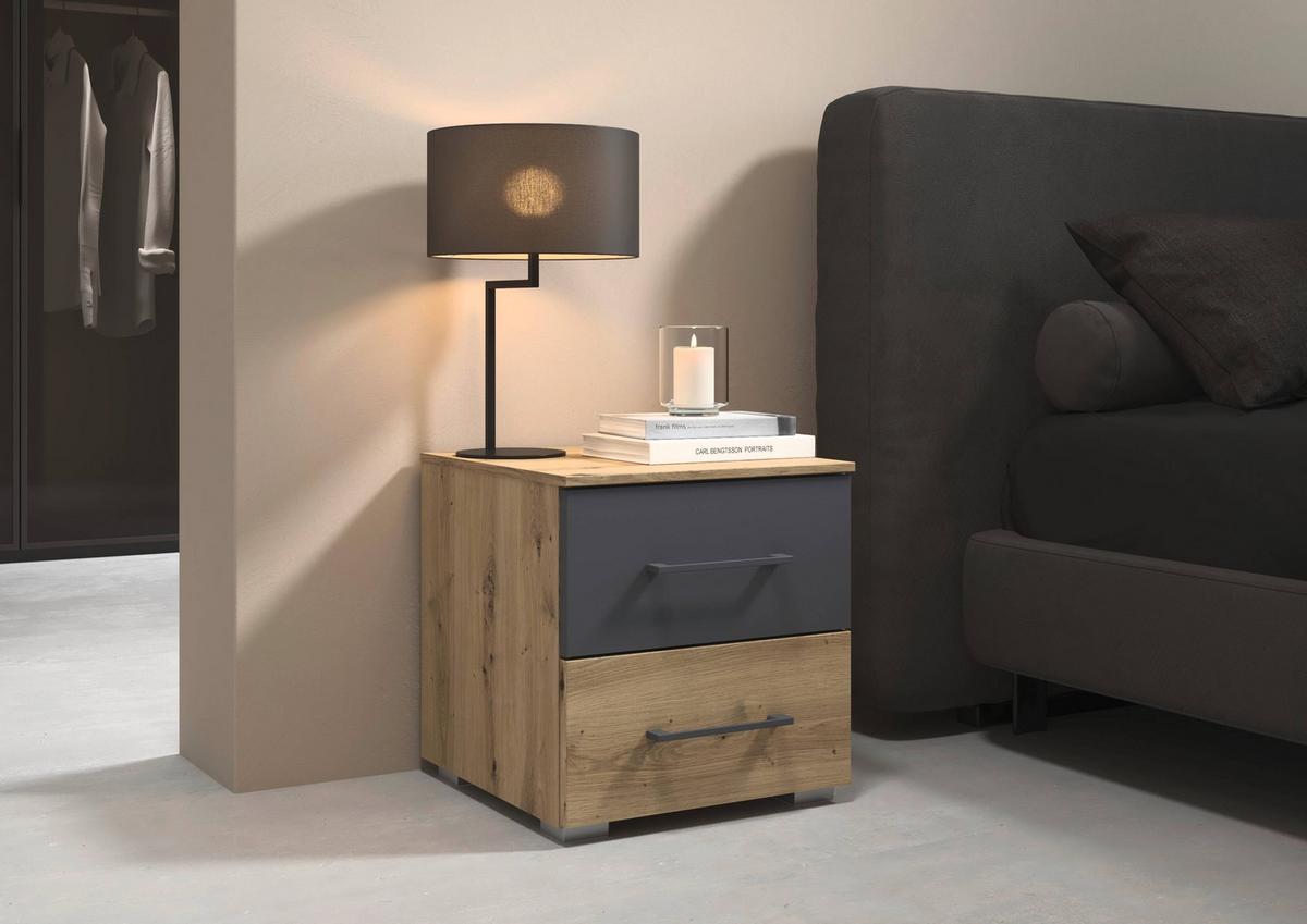 Nachtkästchen Tampa Anthrazit/ Graphit/Eiche Dekor B: 47 cm - Anthrazit/Hellgrau, MODERN, Holzwerkstoff (40/42/42cm) - Rauch Möbel
