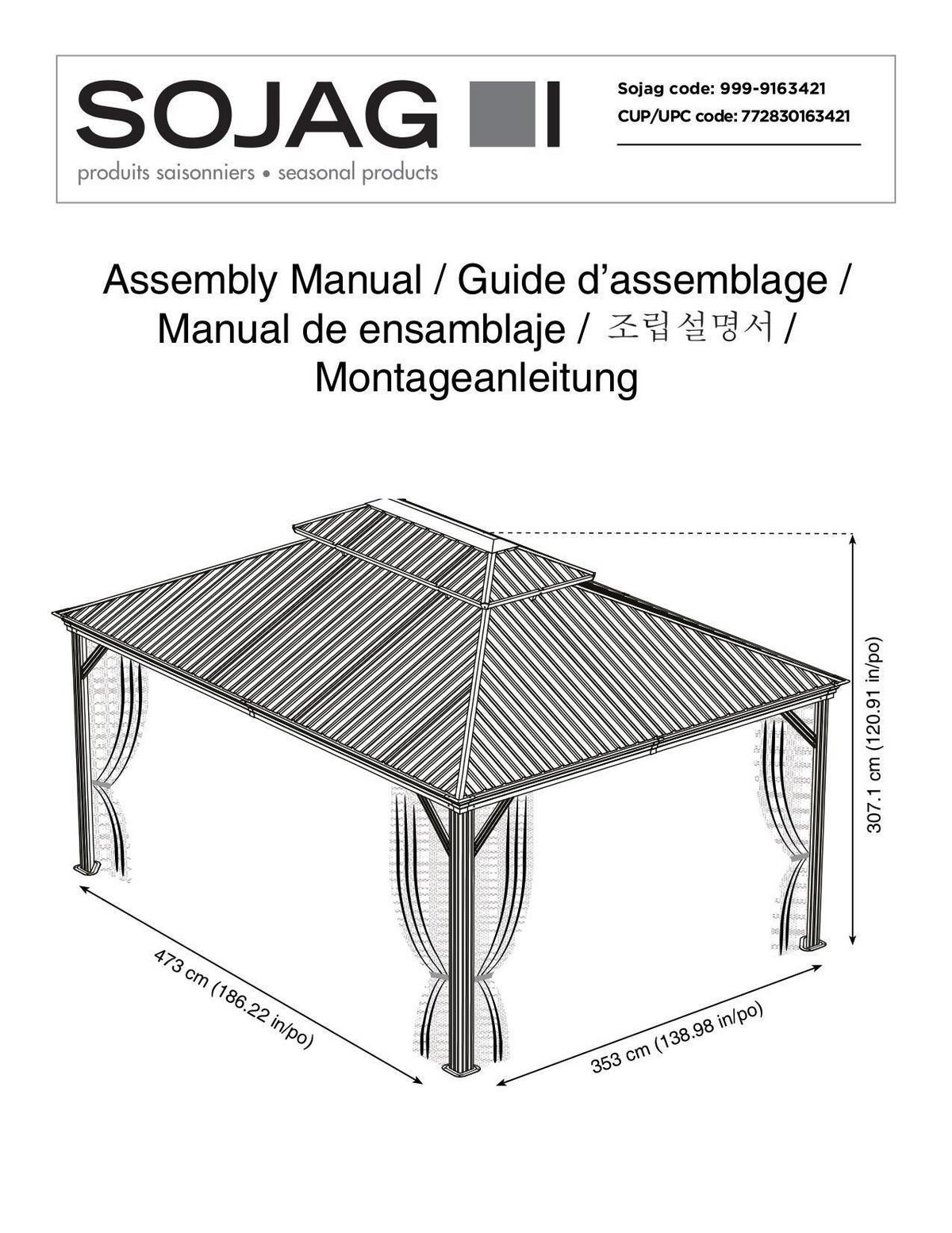Pavillon Messina 483x363 Cm Wetterfest Gartenpavillon - Anthrazit, Basics, Metall (483/307/363cm)