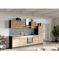 Küchenzeile Turin mit Geräte B: 300 cm Graphitfarben/Eiche - Eiche Wotan/Graphitfarben, Design, Holzwerkstoff (300cm) - Held