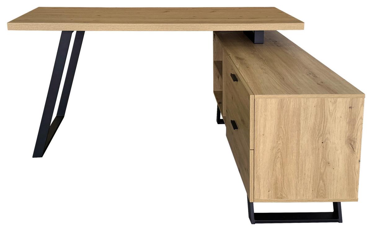 Eckschreibtisch mit Stauraum B 150cm H 75cm Corinna, Eiche - Eichefarben/Schwarz, MODERN, Holzwerkstoff/Metall (150/60/75cm) - MID.YOU