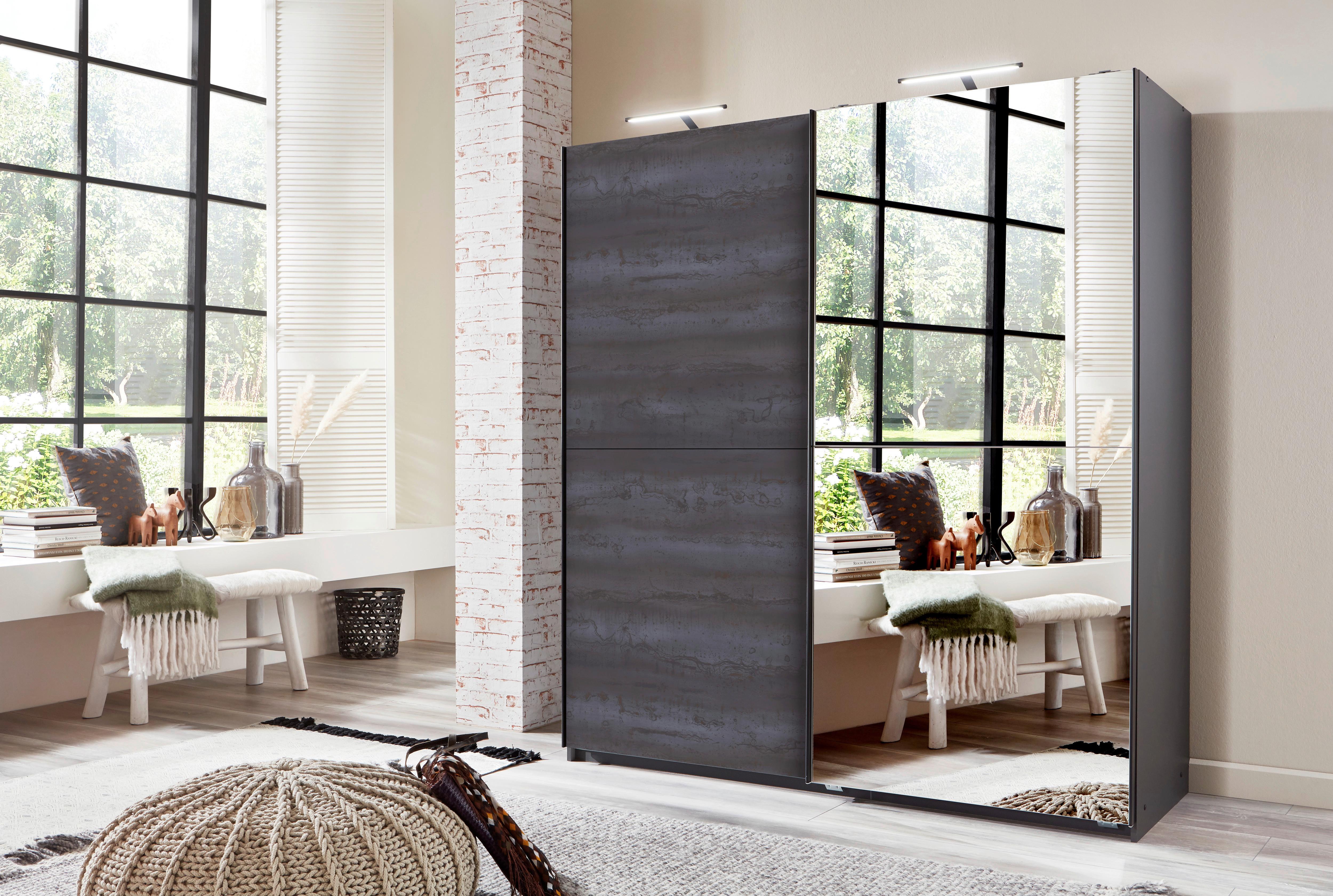 Schwebetürenschrank + Spiegel B: 180 cm Herne, Graphit - Dunkelgrau/Graphitfarben, Basics, Holzwerkstoff (180/198/64cm) - MID.YOU