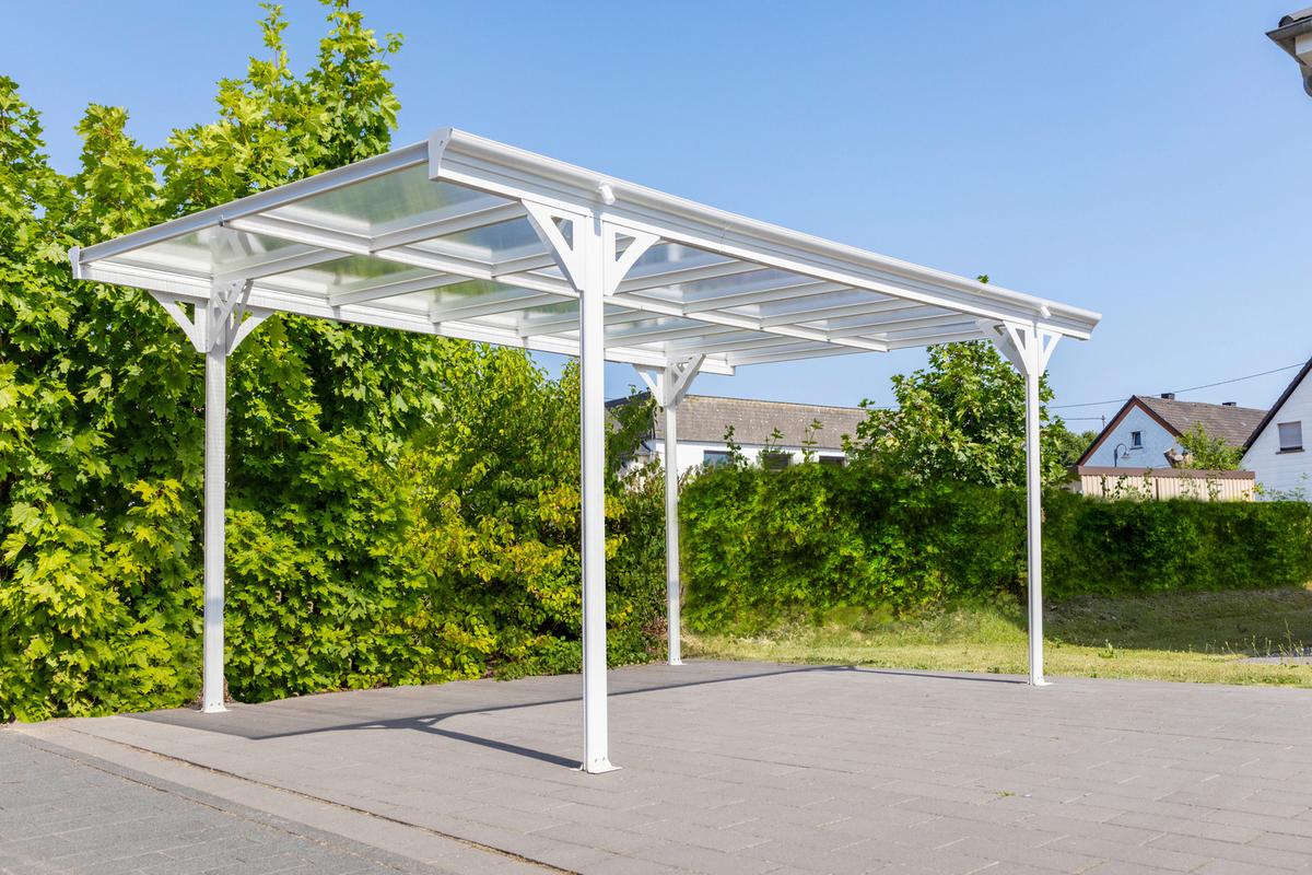 Přístřešek na auto CARPORT 15m2 - bílá, Basics, kov/plast (305/232/503cm)