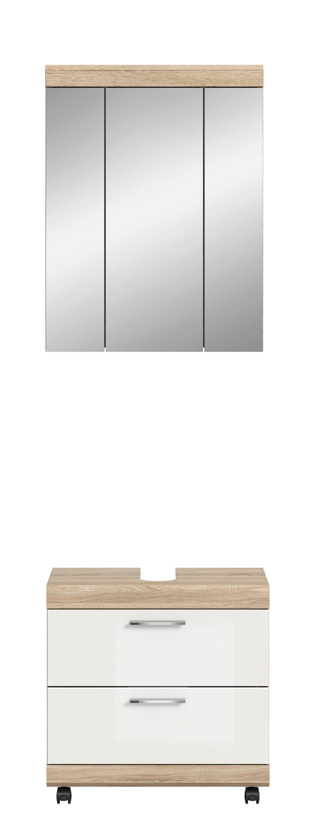BADEZIMMER Eiche Dekor/Weiß B: 60cm - Weiß Hochglanz/Schwarz, Trend, Glas/Holzwerkstoff (60cm) - MID.YOU