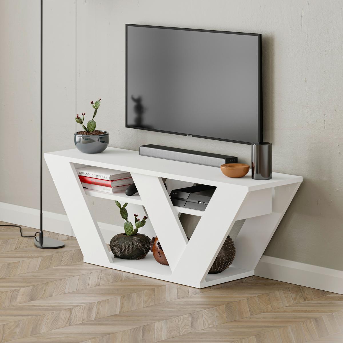 Lowboard Pipralla Fernsehtisch - Weiß, Design, Holzwerkstoff (110/30/40cm) - Livetastic