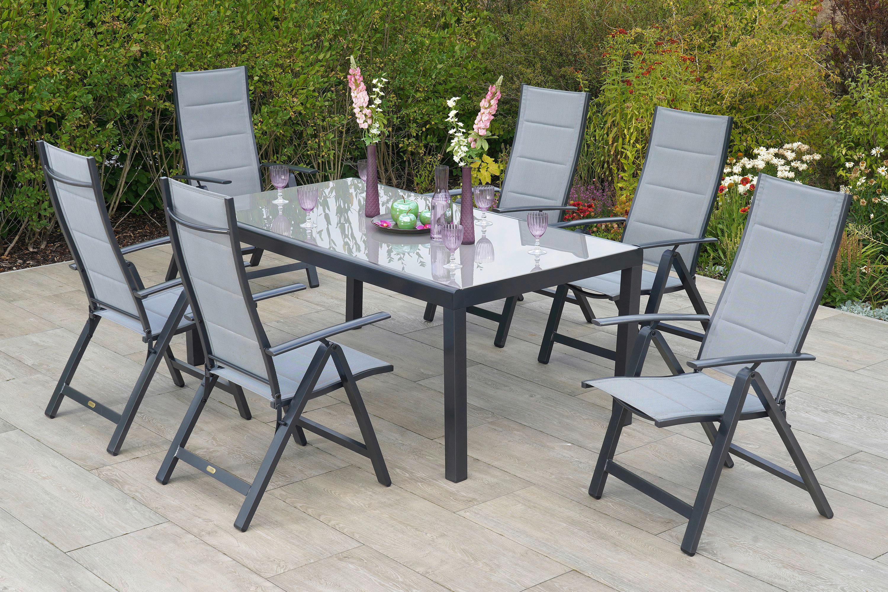 Gartentisch Tisch 190 X 100 cm - Graphitfarben, MODERN, Glas/Metall (190/100/75cm) - Gardenson