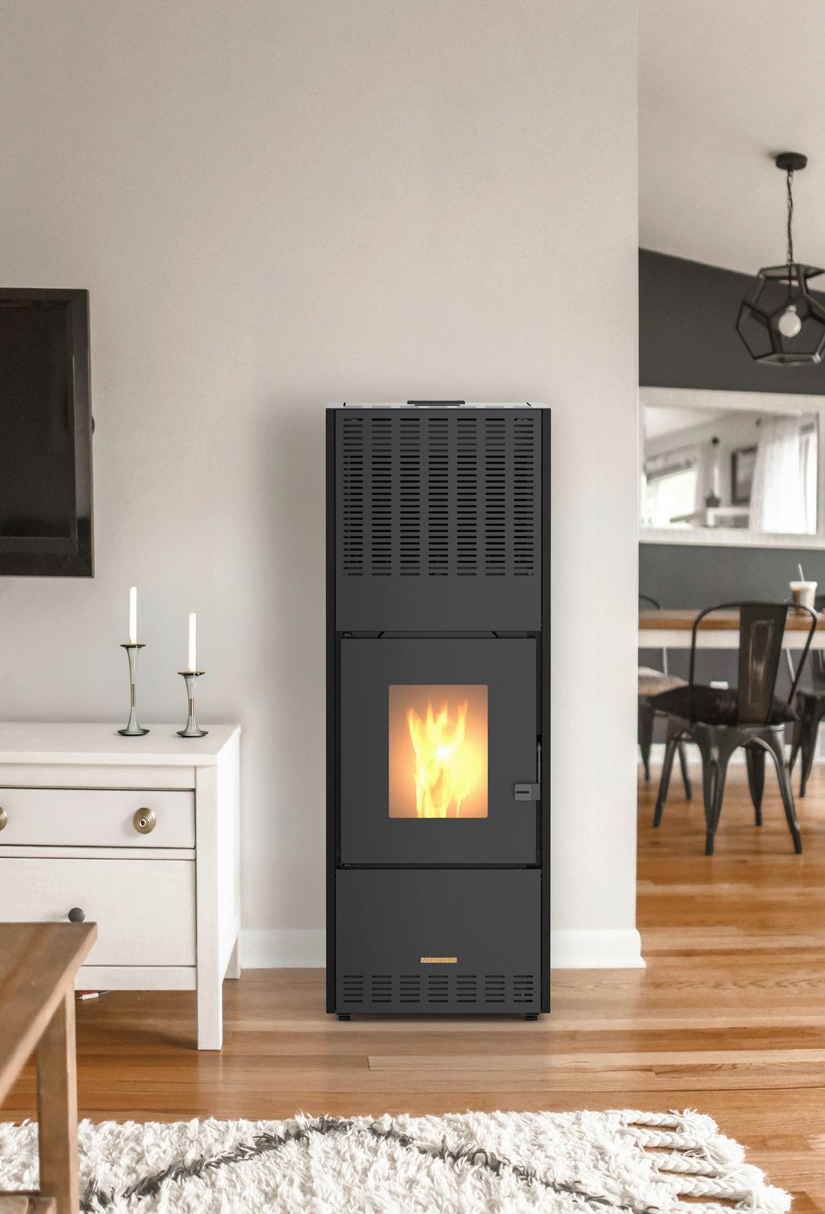 Pelletofen Leo Schwarz Metall 10 Kw Mit Wi-Fi - Schwarz, Basics, Metall (56/125/49cm)
